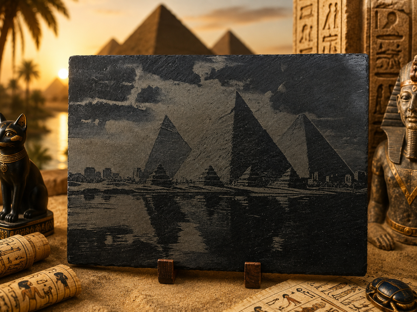 ardoise décorative 40x30 cm gravure  pyramide d' Egypte